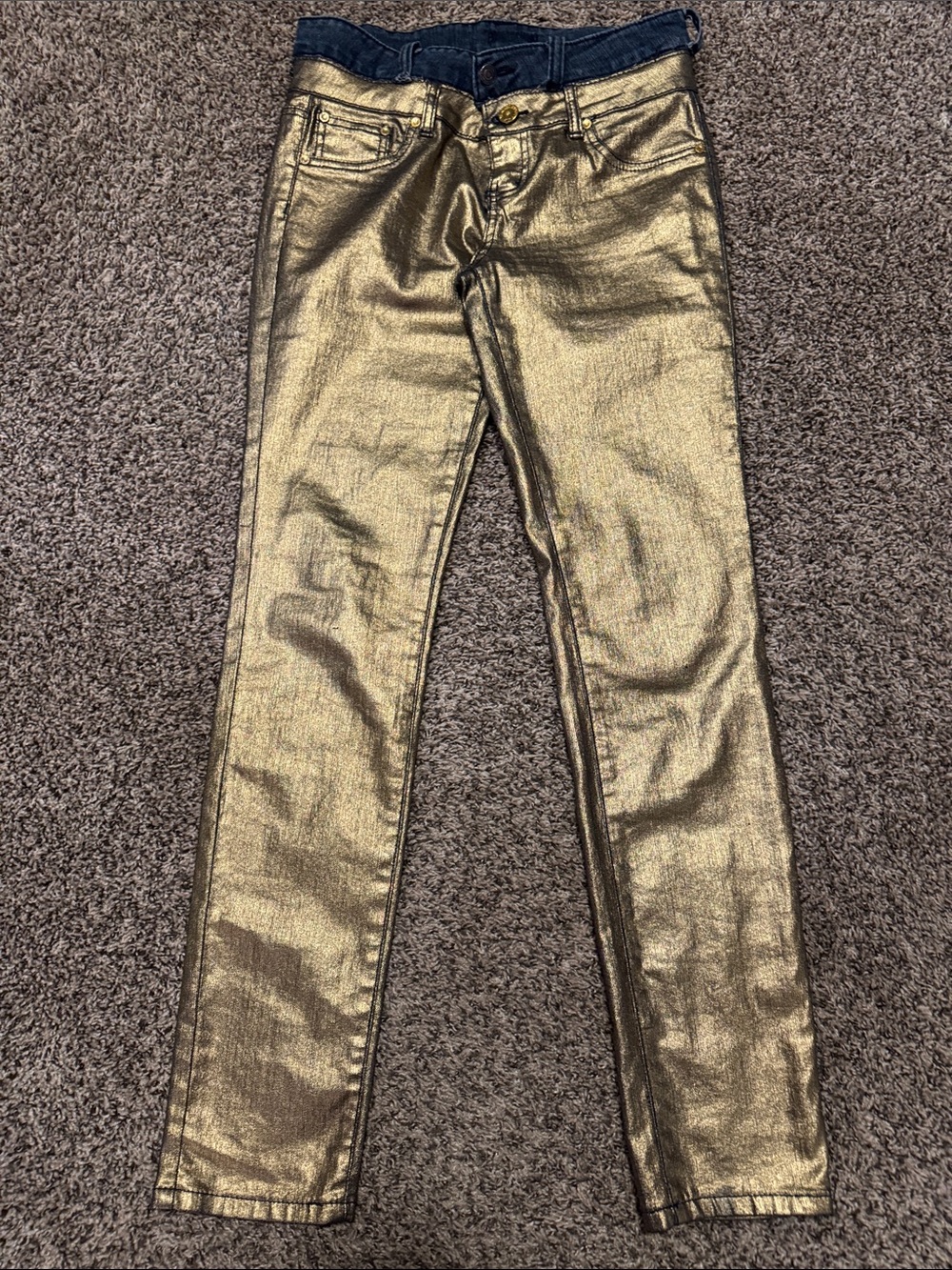 Custom Made Metallic Gold Skinny Jeans for Women - Shimmering Slim Fit